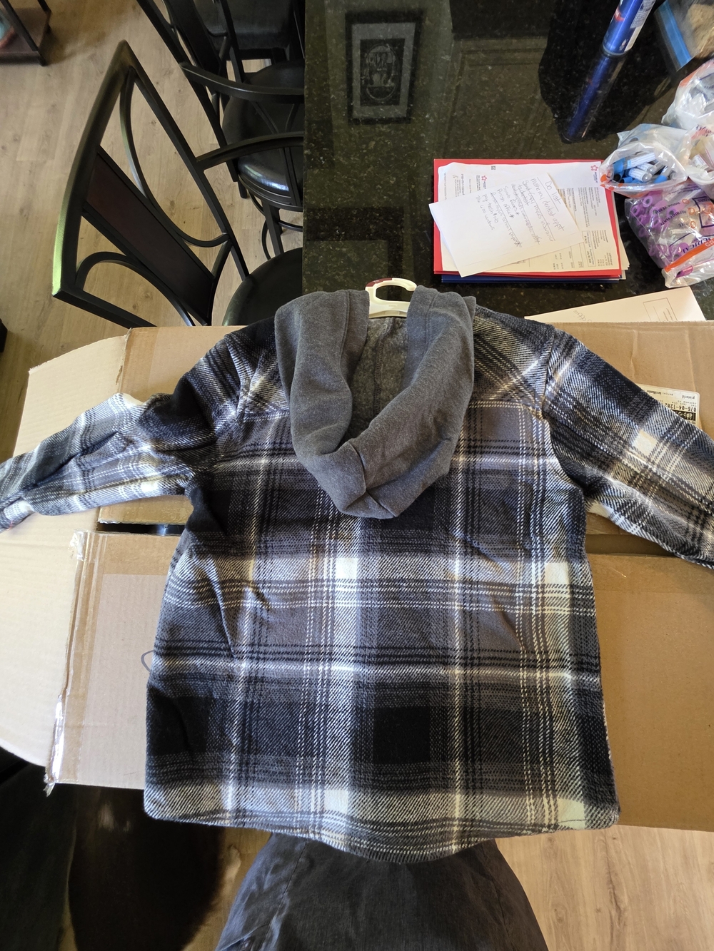 Kids Black And Grey Flannel Jacket With Hood- Kids XS (4/5)